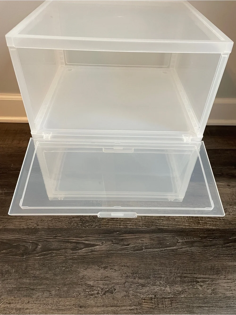 2 New Brightroom Clear Stackable Drop-Front Boxes - White/Clear